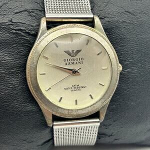 Vintage Giorgio Armani Silver Stainless Steel Watch Working New Battery